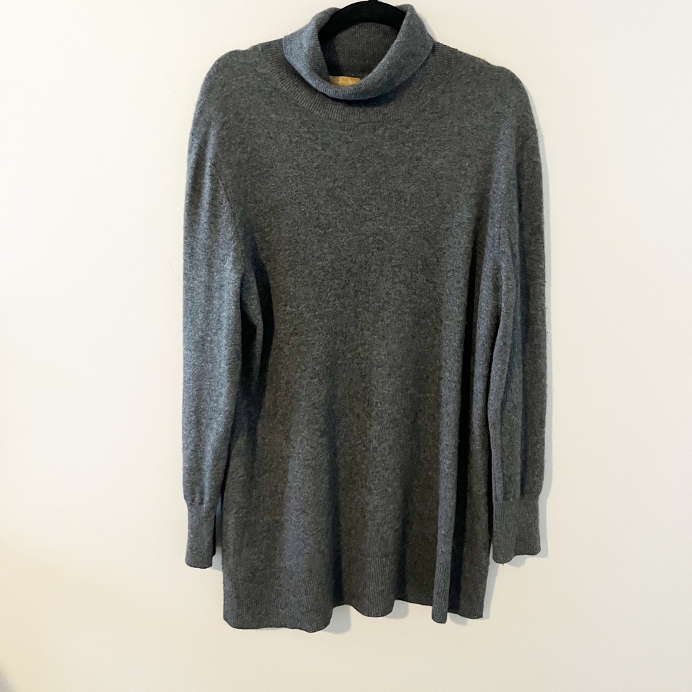 Katherine Kelly Cashmere Turtleneck Sweater Charcoal Gray Tunic Knit XL